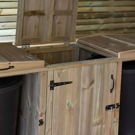 centred bin storage with 1 lid open showing top access