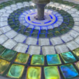Mosaic Water fountain close up with lights