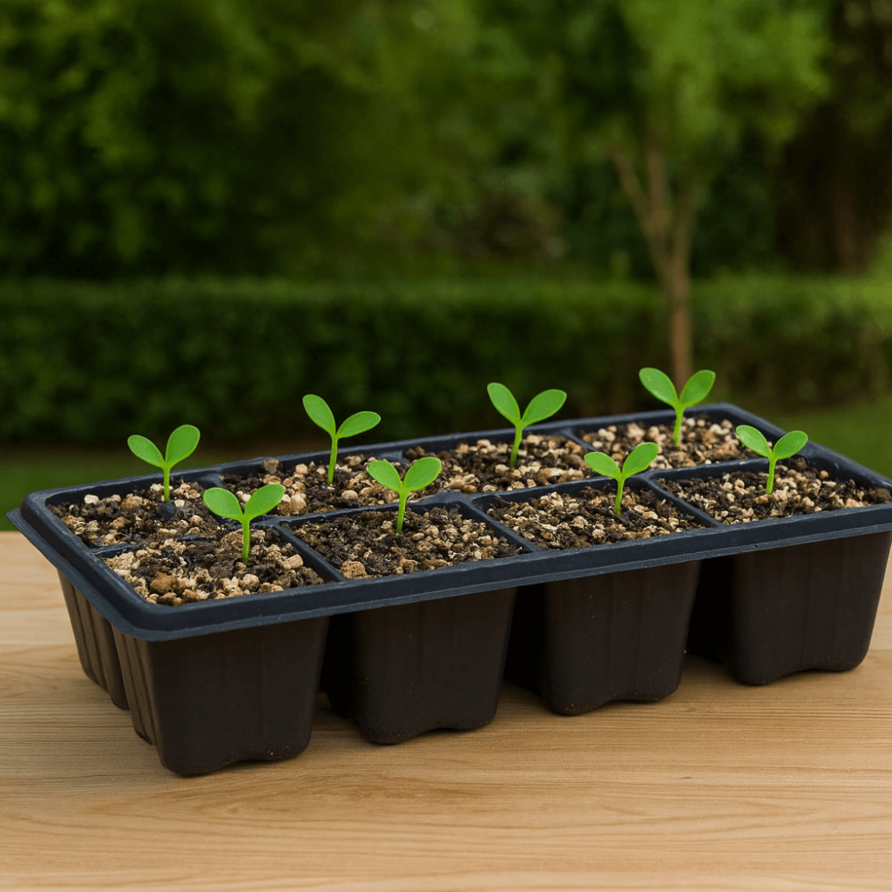 Seedling tray with young plants using vermiculite