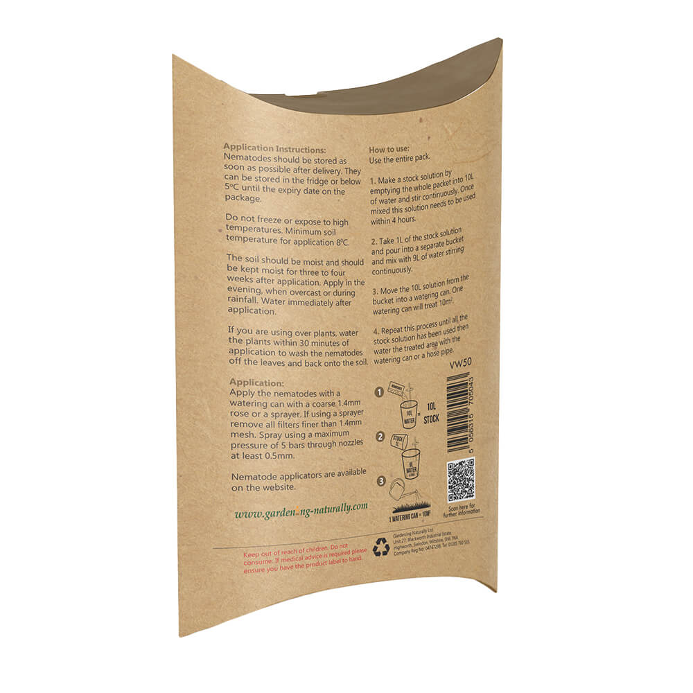 instructions for vine weevil nematodes on a gardening naturally packet