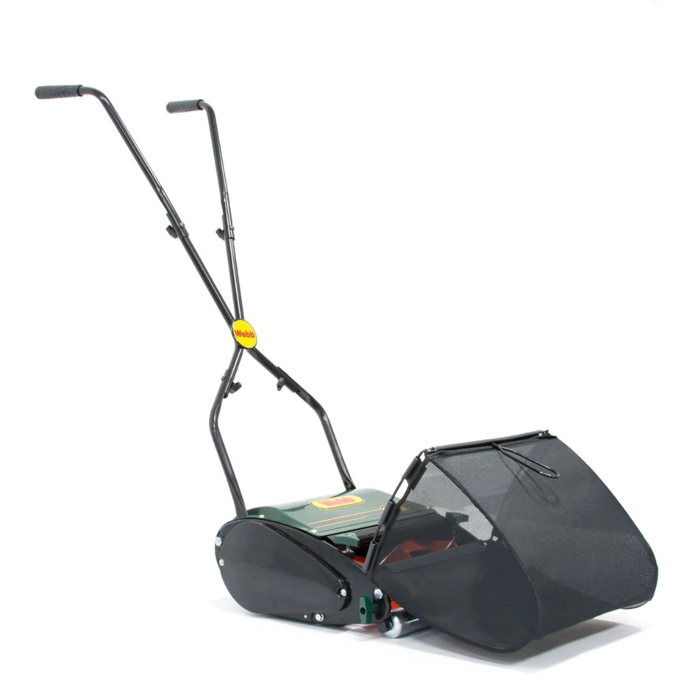 hand push garden lawn mower with grass container at the front
