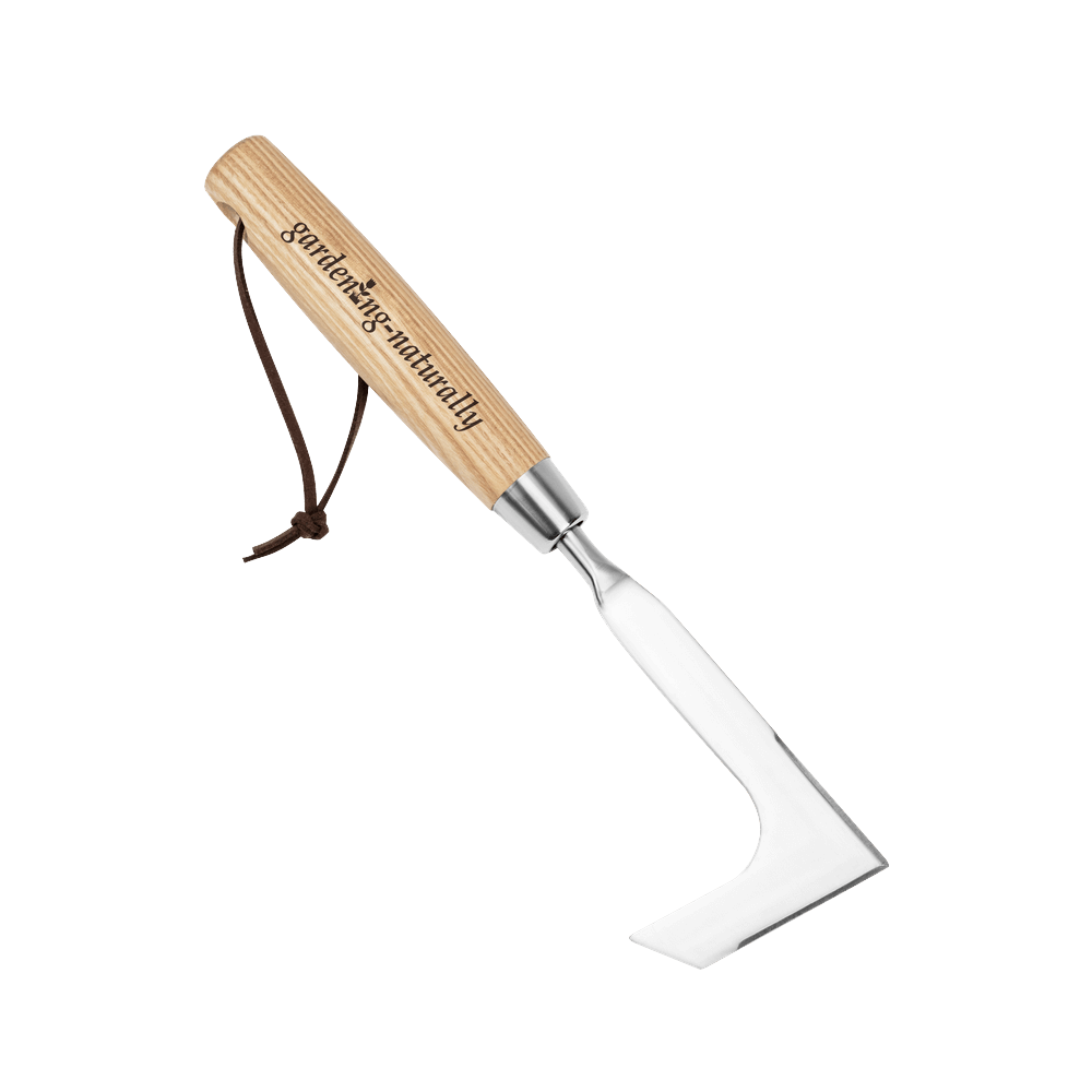 Weeding knife with wooden handle and leather hook