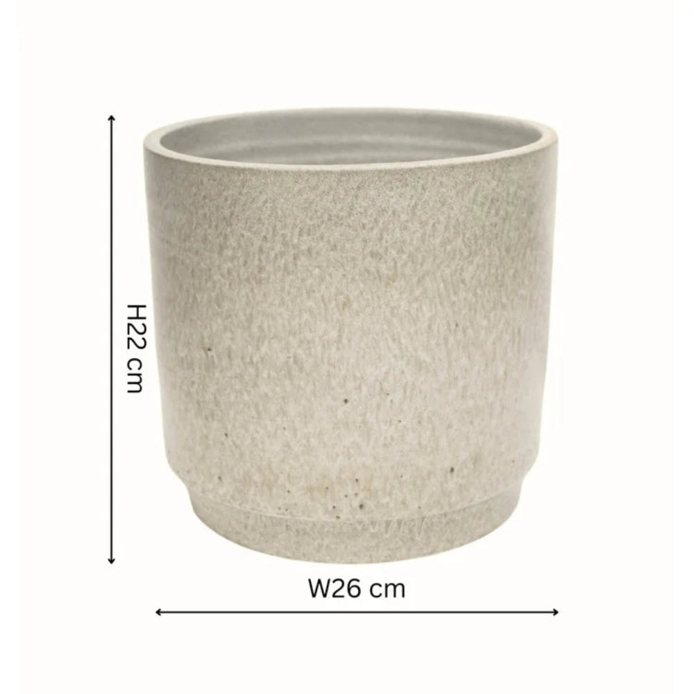 Marble effect plant pot diagram showing sizes