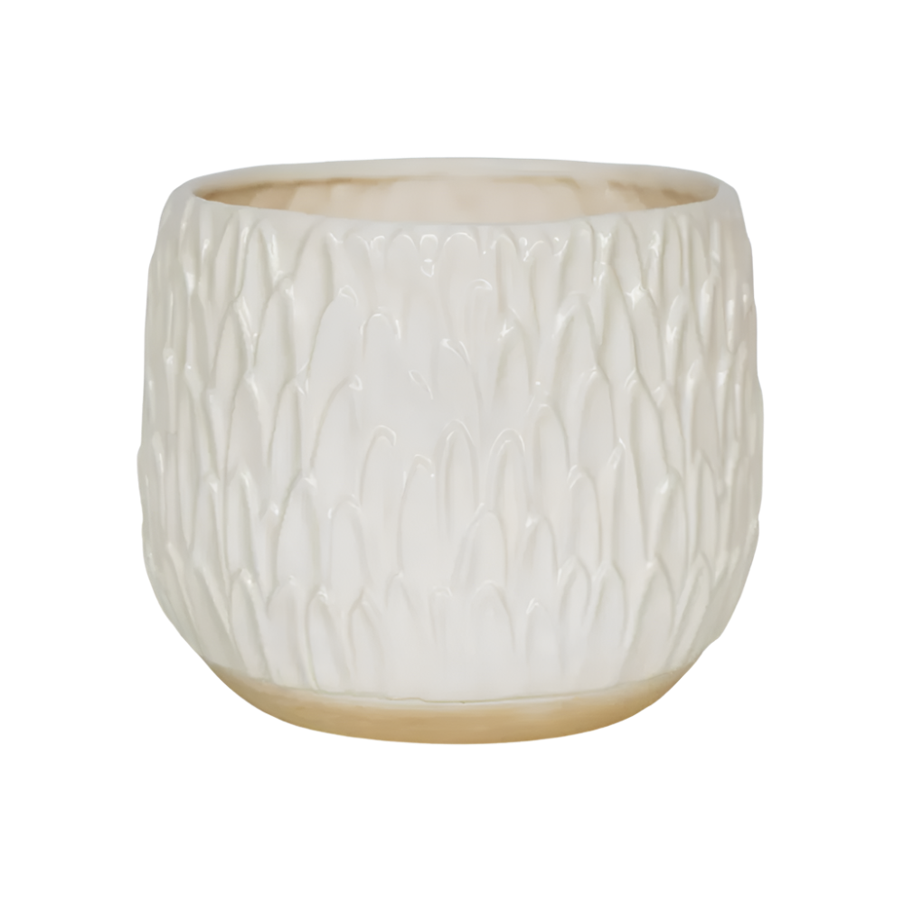 arles leaf embossed indoor ceramic planter