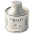 A can of Burgon & Ball white oil for garden tools, with a label indicating it is a high quality mineral oil, refined in Sheffield, UK.