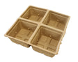 A pack of square wood fibre pots contained in a tray, designed for biodegradable planting.