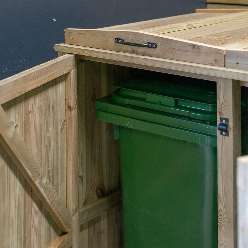 open wheelie bin store with hinged door