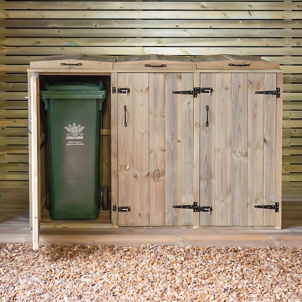 Triple Wheelie Bin Storage box left door open