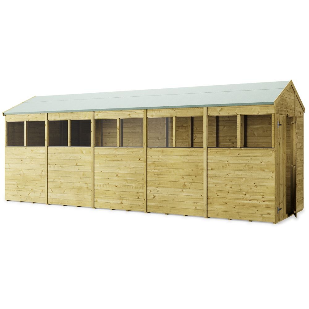 side of 20ft long shed with windows