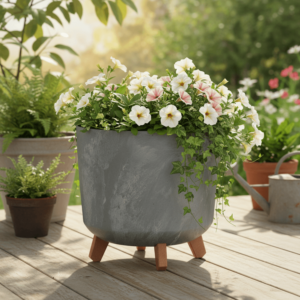 Grey plant pot with legs