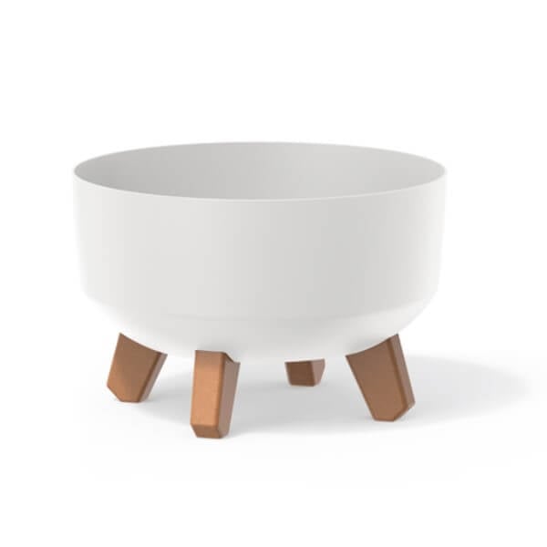 White Low Plant Pot with brown small legs