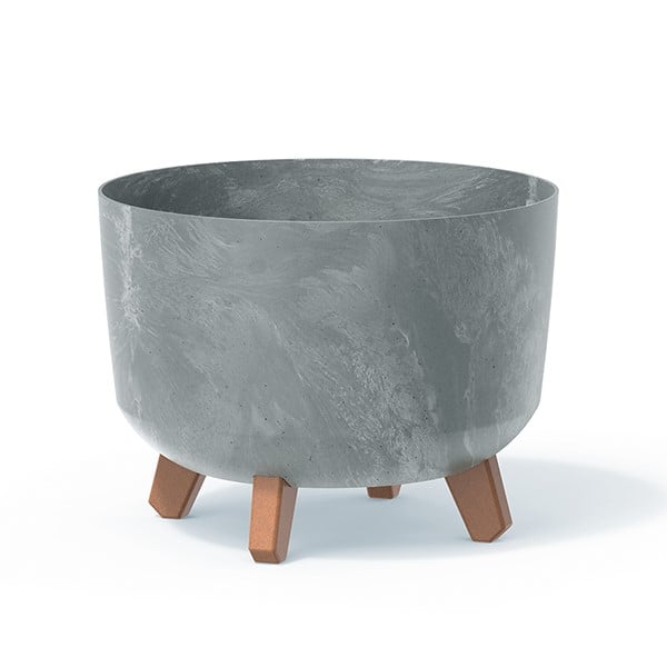 Round concrete flower pot with legs