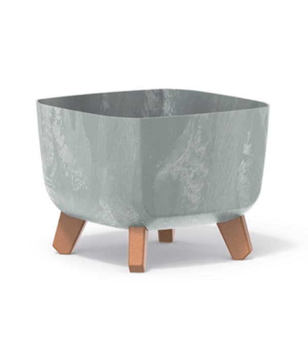 Grey square pot with wooden legs