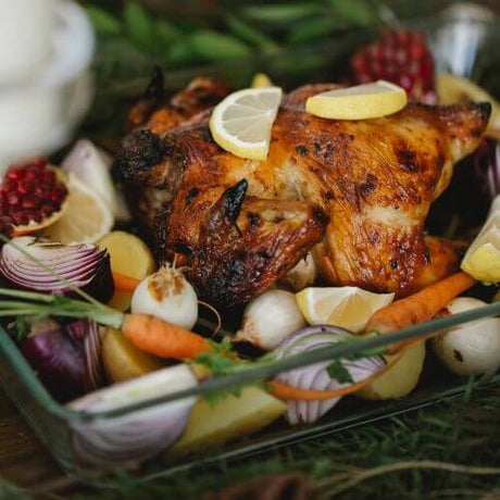 A Roasted Chicken for Christmas with vegetables