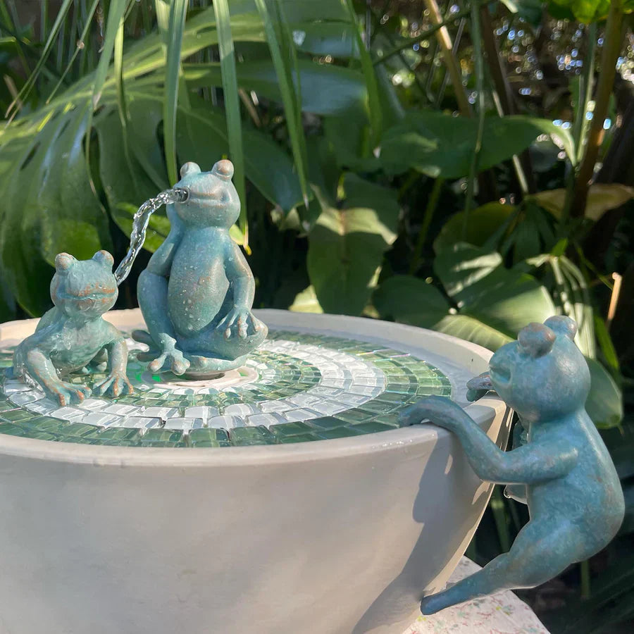 water feature with frogs