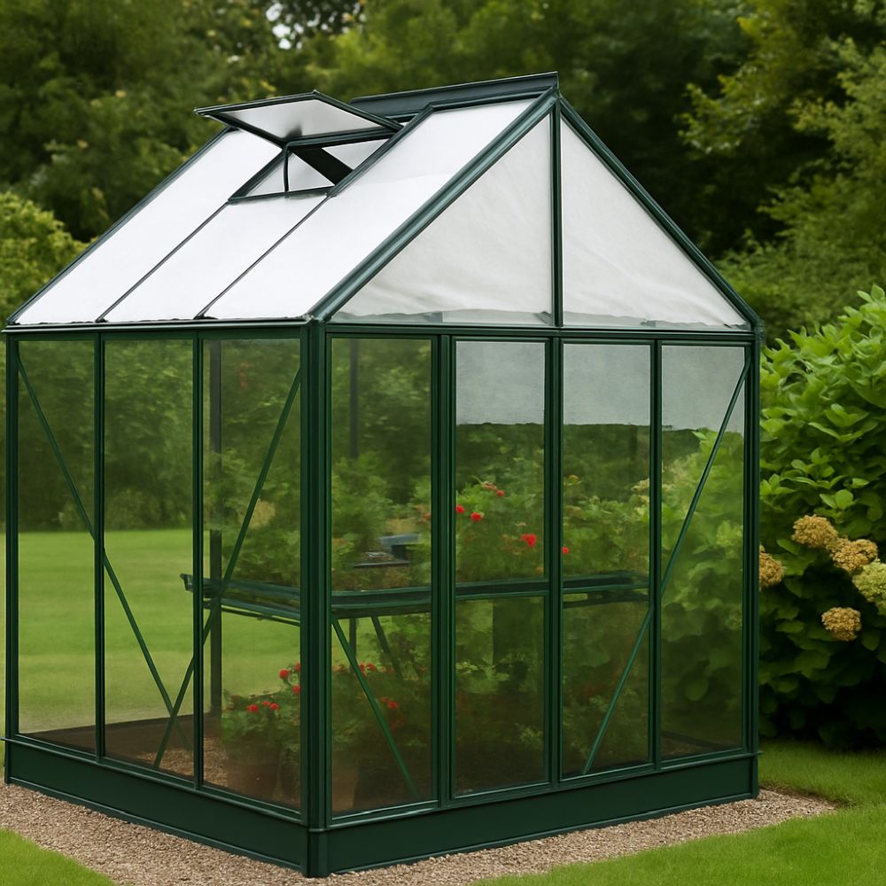 greenhouse in a beautiful garden in summer
