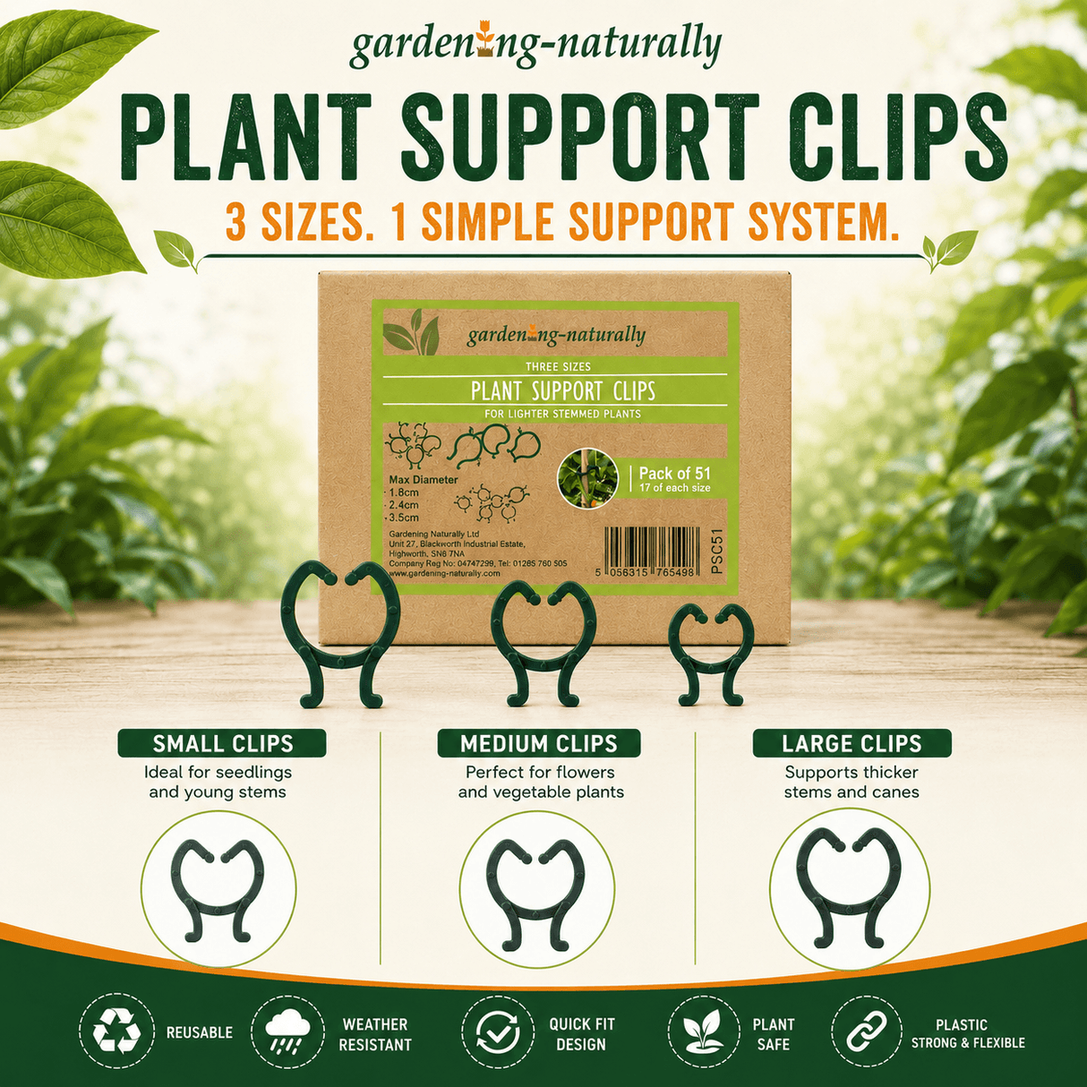  3 size plant support clips