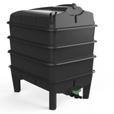 A black 3-Tray Tiger Wormery with a black tap and lid, designed for composting kitchen waste into organic vermicompost and liquid plant feed.
