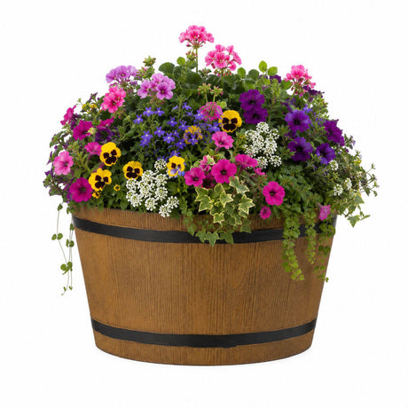 Wooden Barrel Effect Pots by Flowersea