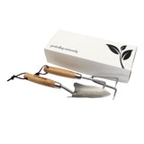 Stainless steel hand cultivator and transplanter garden tool gift set