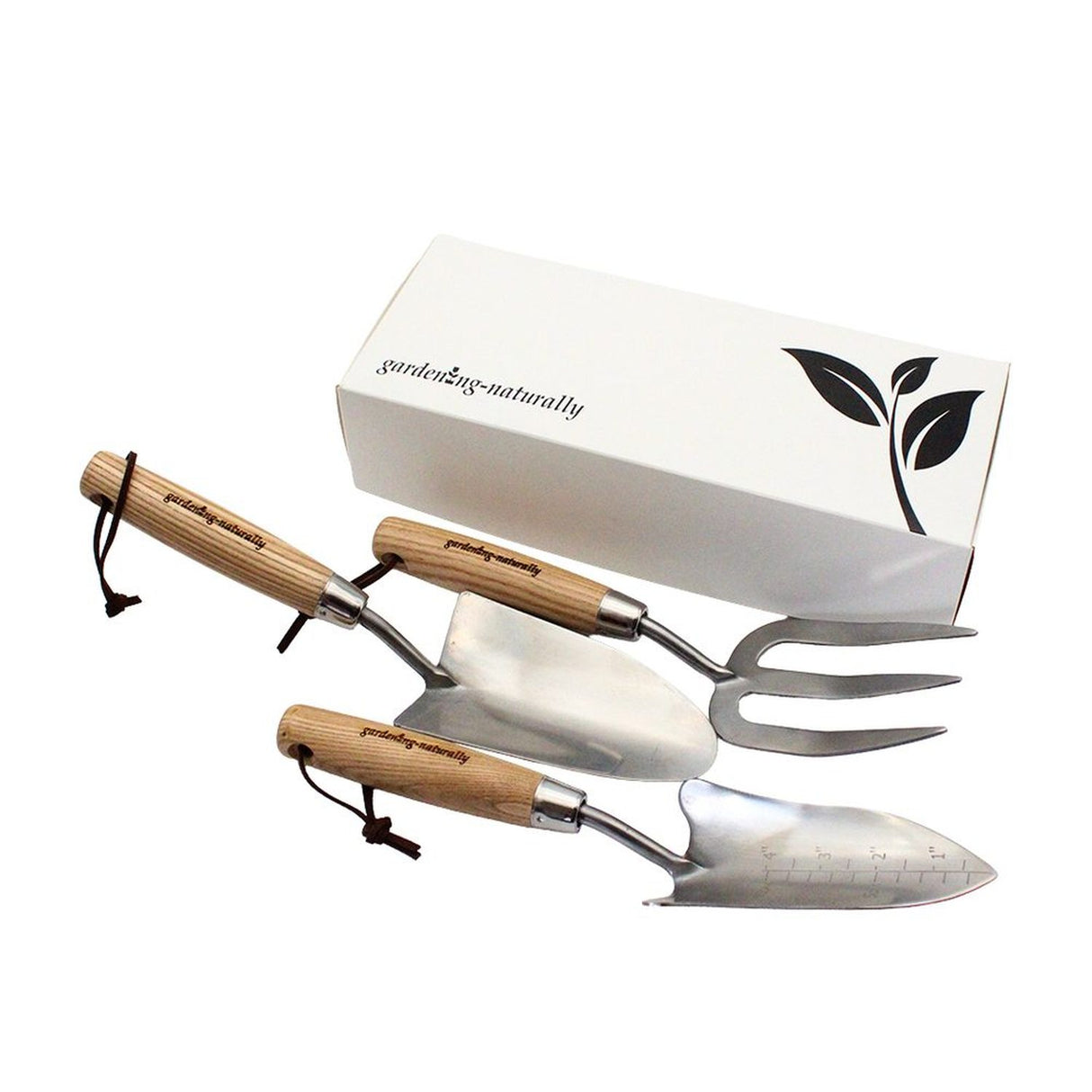 Garden hand fork, trowel and transplanter gift set in presentation box