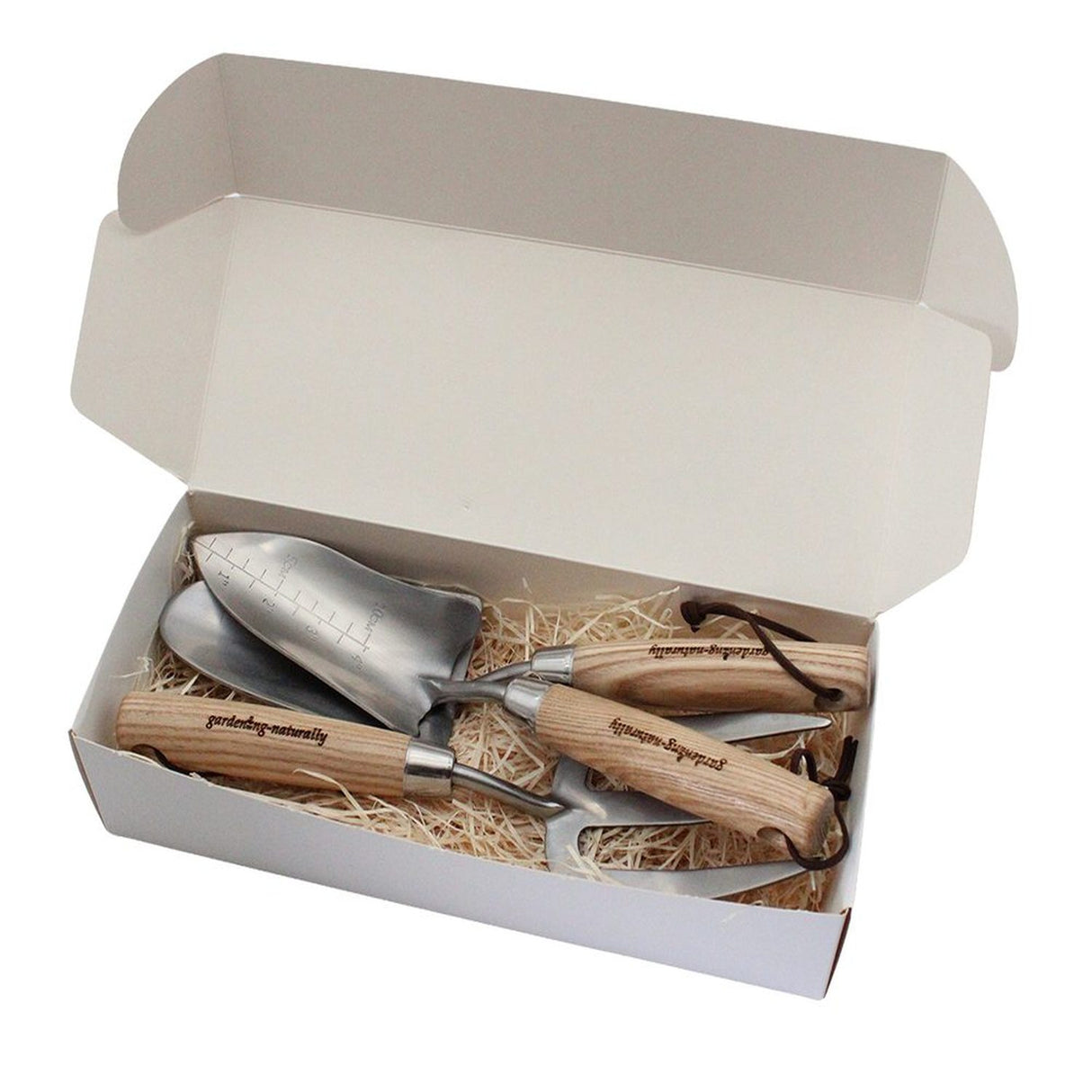 Stainless steel hand fork, garden trowel and transplanter tool gift set