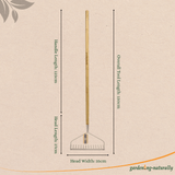 Garden rake with measurements on a beige background