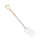 Garden digging fork with long wooden handle