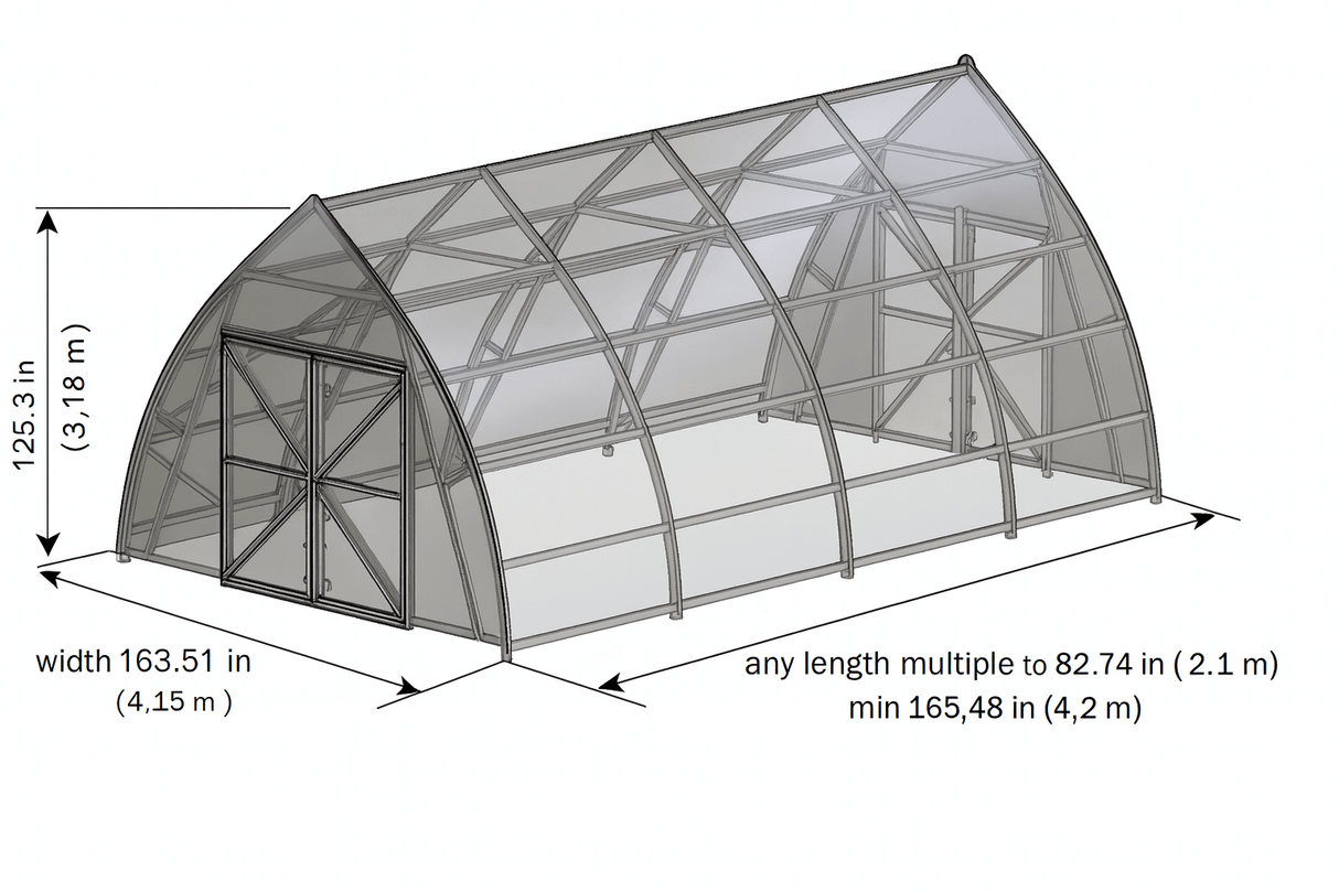 Farmer Greenhouse 4.2m x 12.7m (53.34m² / 13.8ft x 41.7ft)