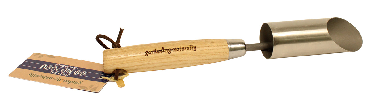 Wooden hand bulb planter for planting