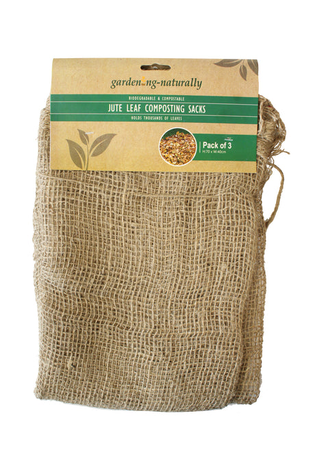 Jute leaf composting sacks with packaging on a white background