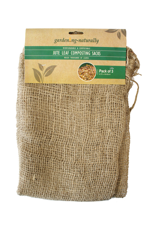 Jute leaf composting sacks with packaging on a white background