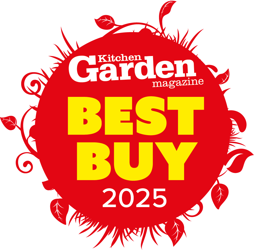 Red badge with 'Kitchen Garden magazine Best Buy 2025' text 