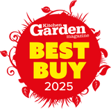 Red badge with 'Kitchen Garden magazine Best Buy 2025' text 