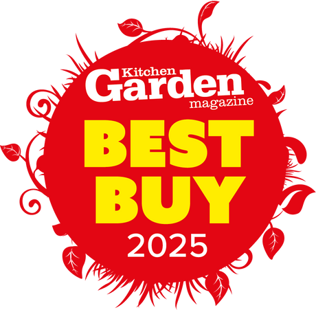 Red badge with 'Kitchen Garden magazine Best Buy 2025' text 