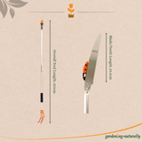 Gardening tool with measurements on a beige background
