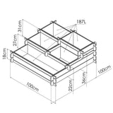 Technical drawing of mullite level planter with dimensions labeled