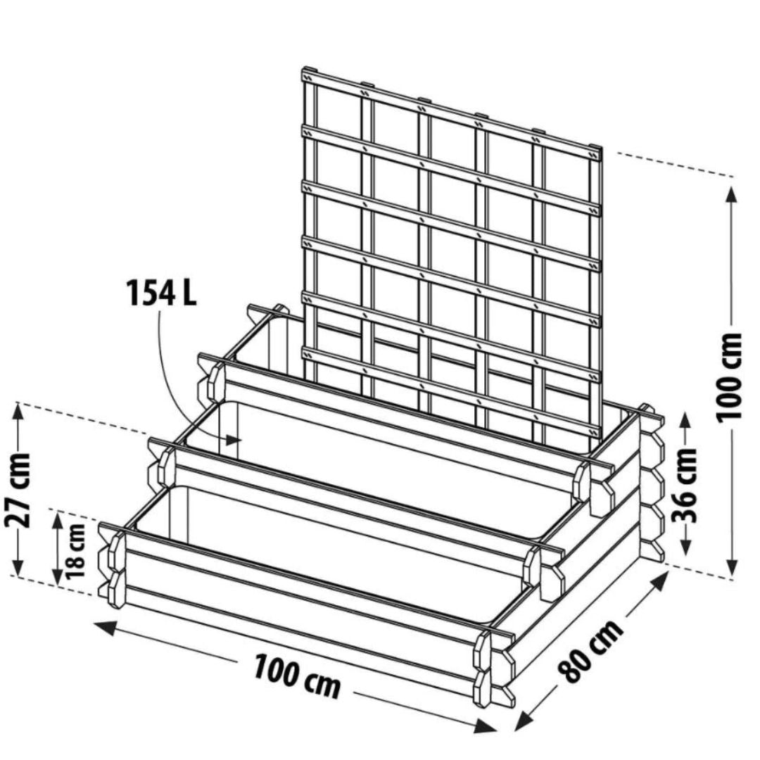 Technical drawing of raised beds with trellis 