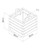 Line drawing of small cube with dimensions and a hanger inside.
