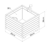 Line drawing of medium cube planter box with dimensions labeled