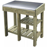 potting table brown wood with a metal top