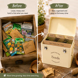 seed tin showing organised seed packets