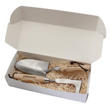 Stainless steel hand trowel and weeding knife garden gift set in presentation box