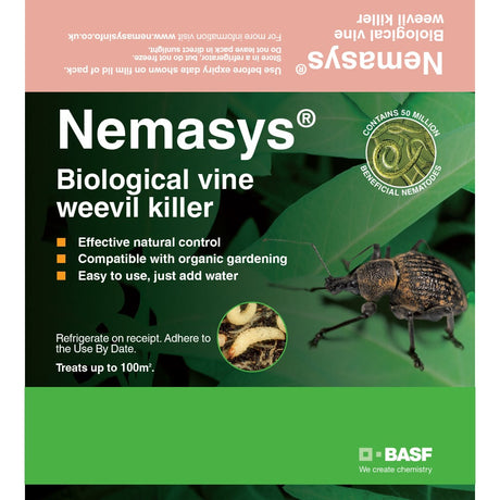 Front of box of Nemasys vine weevil nematodes  100m²