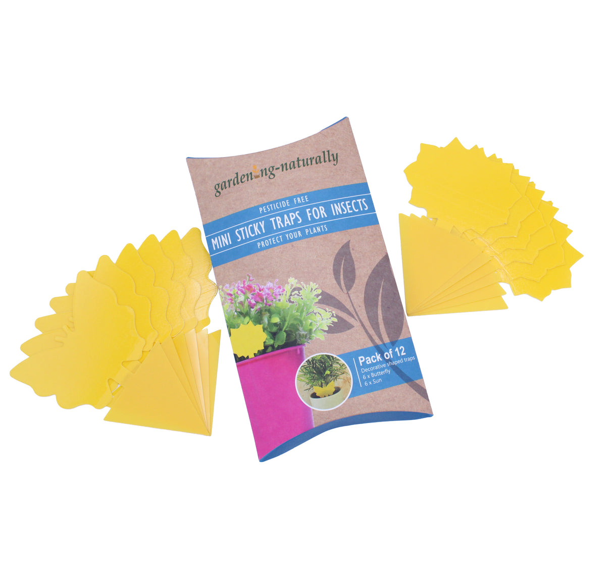 Yellow Insect Traps 12-Pack Yellow Sticky Butterfly & Sun Fly Traps – Gardening Naturally