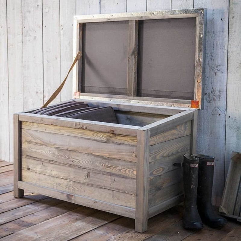 Storage garden box with cushions, lid open 