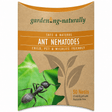 Package of ant nematodes with an ant on a leaf, branded 'garden naturally'.