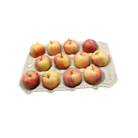 Carton of apples on a white background