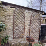 arched garden trellis on a wall in garden