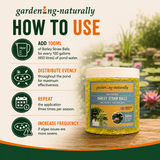 Gardening Naturally Barley Straw Balls packaging with usage instructions on a pond background